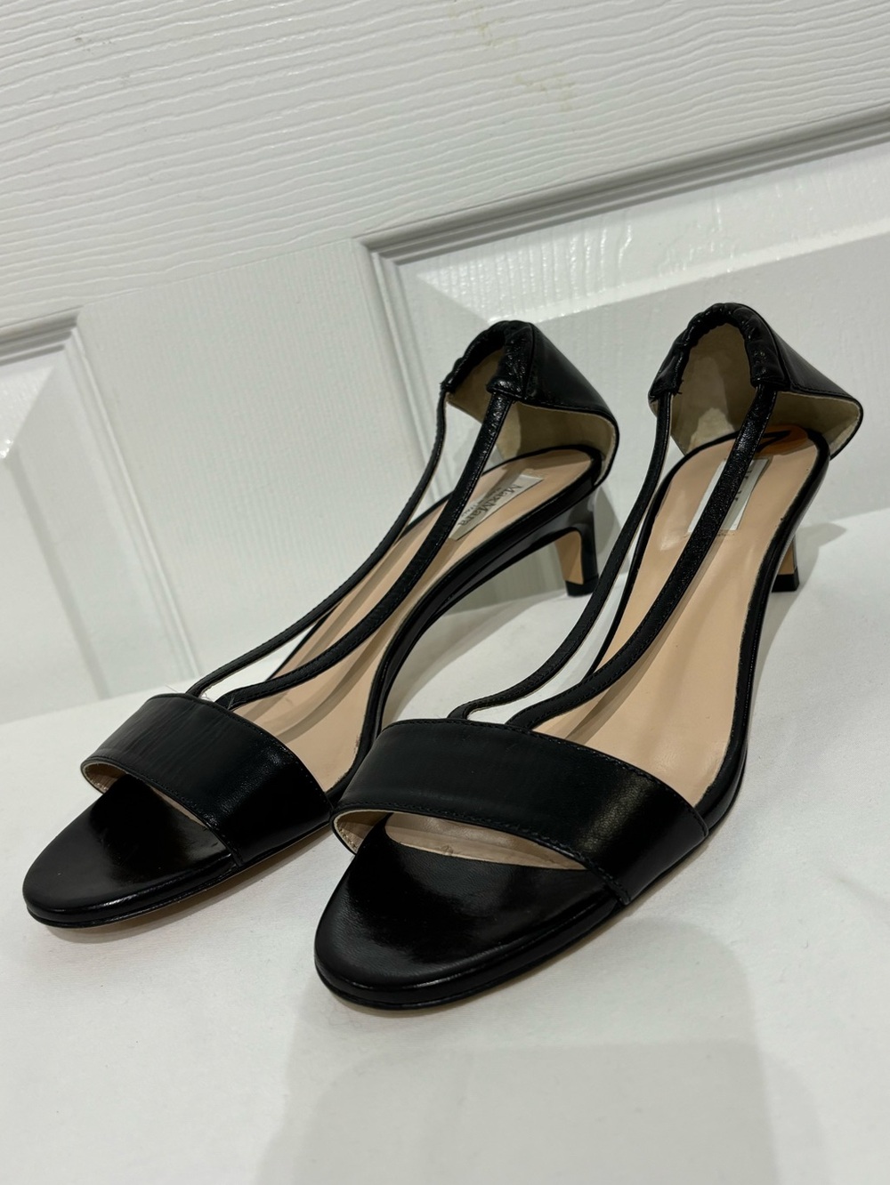 MaxMara Black T-Strap Mid-Heel Sandals